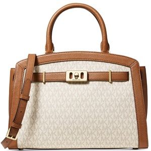 MICHAEL KORS KARSON SIGNATURE LARGE SATCHEL W/ LEATHER TRIM & GOLD HARDWARE